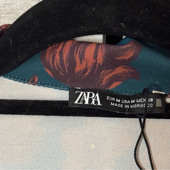 Zara Floral Long Sleeve Mini Dress - Green and Brown. NWOT. Boho. Poly/Stretch - Picture 2 of 11